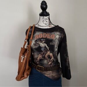 black long sleeve western graphic festival top